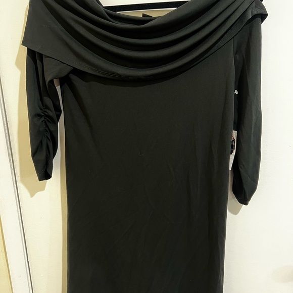 Karen Kane Elegant Black Off-Shoulder Dress - Picture 2 of 5